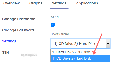 virtualizor vps boot order