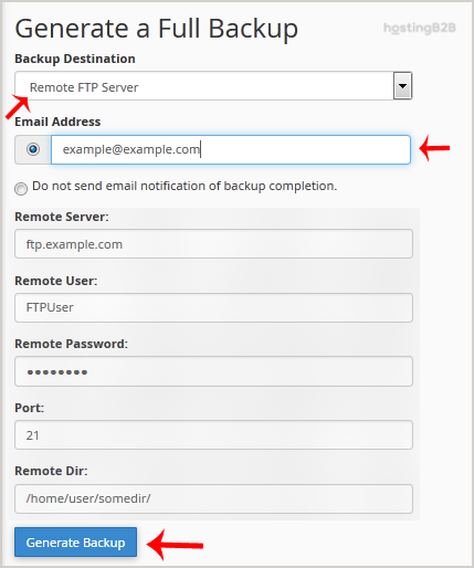 cPanel backup to FTP server